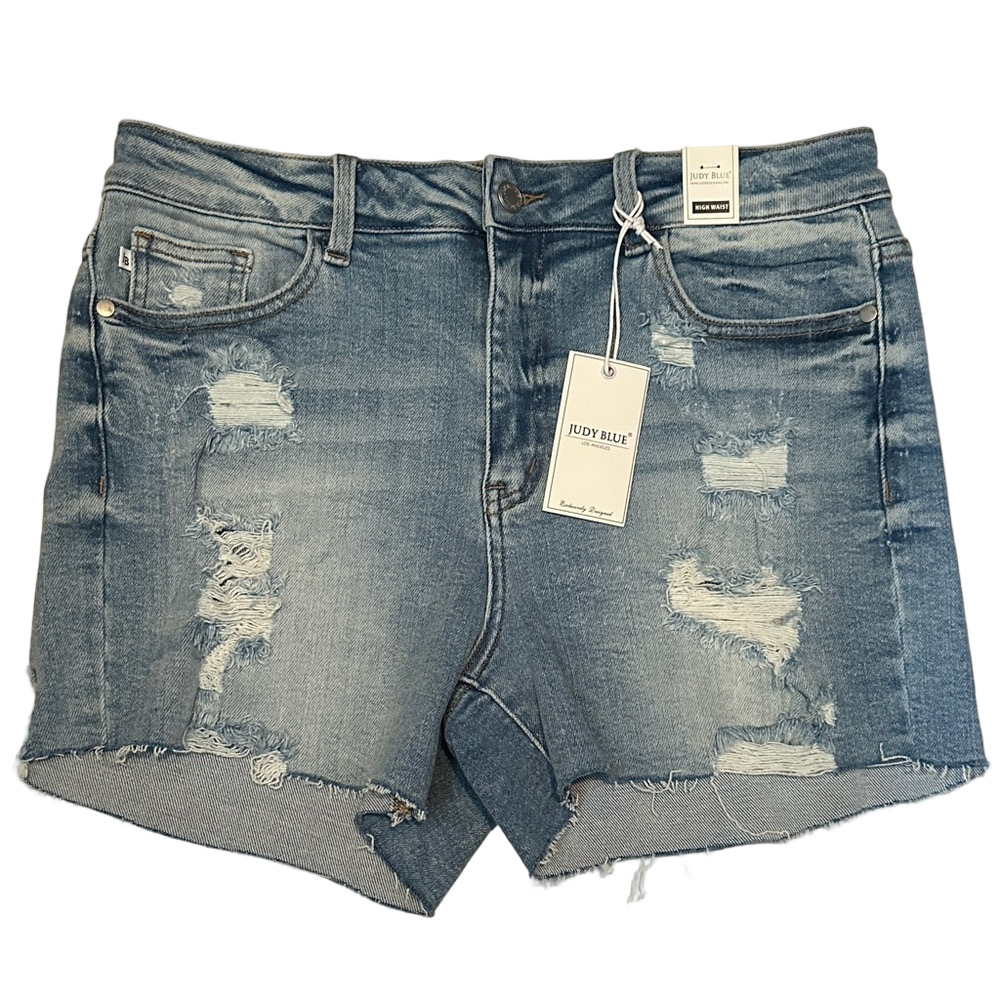Judy Blue Women's Ripped Jean Shorts Light Blue XL NWT